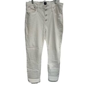 J Crew Womens Essential Straight Jeans 32 White Button Fly 5 Pocket Stretch